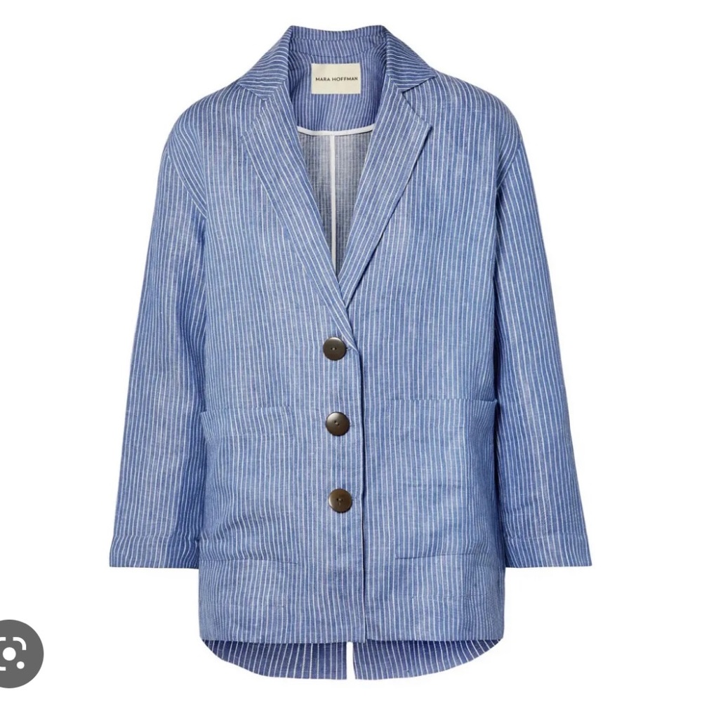 Mara Hoffman Blue Stripe Linen Button Down Jacket